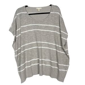 Eileen Fisher Small S Cream White Striped Oversized Top Organic Cotton Linen